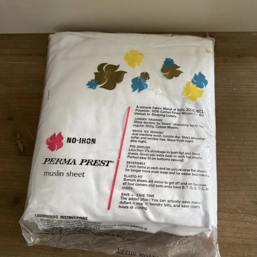 VTG Sears Fitted Full Bottom Sheet No-iron Prema Prest Muslin New Old Stock